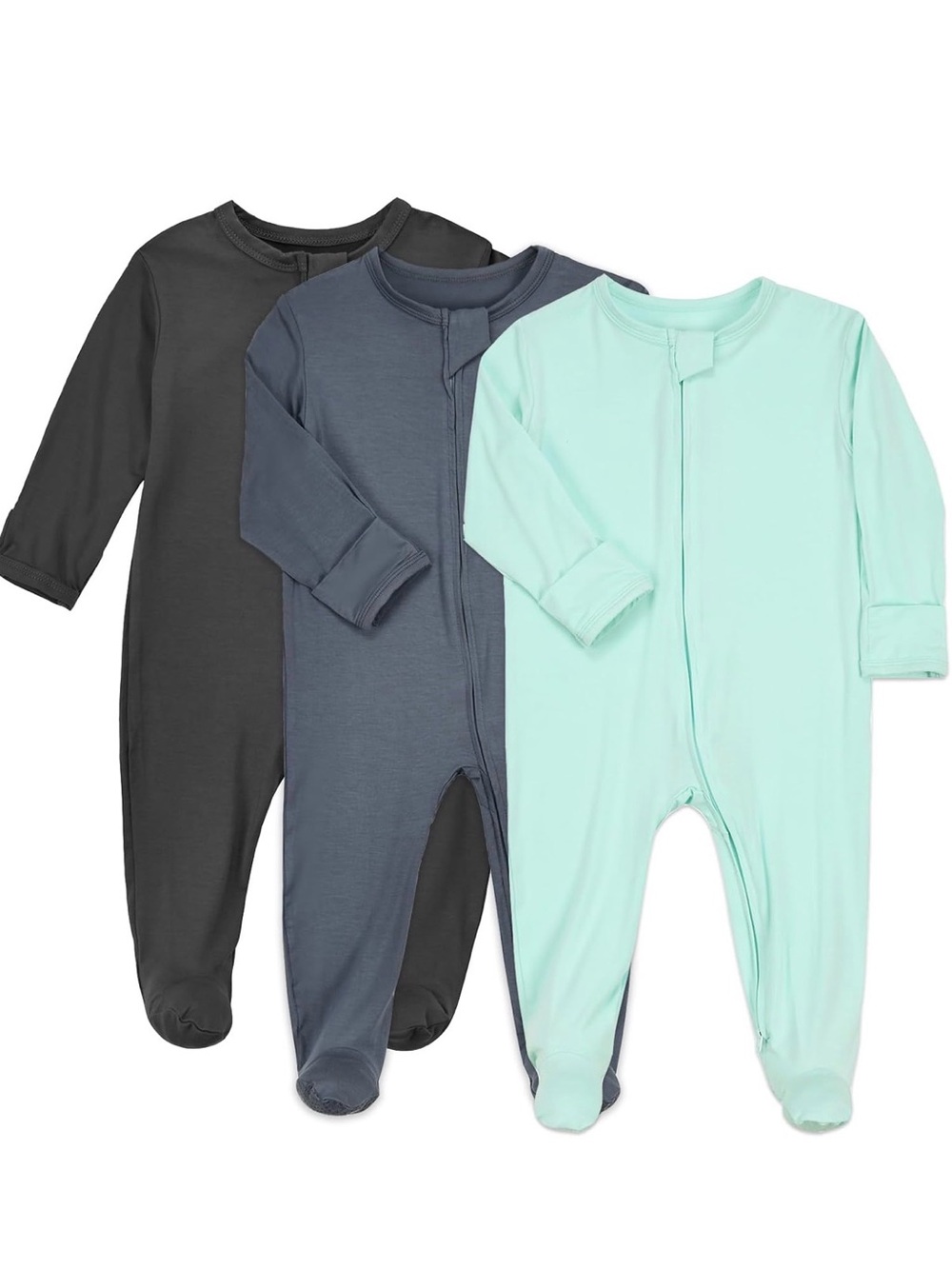 Lot of 3 Aablexema 3-6 Month Bamboo Stretch Footie Dual Zipper Pajamas